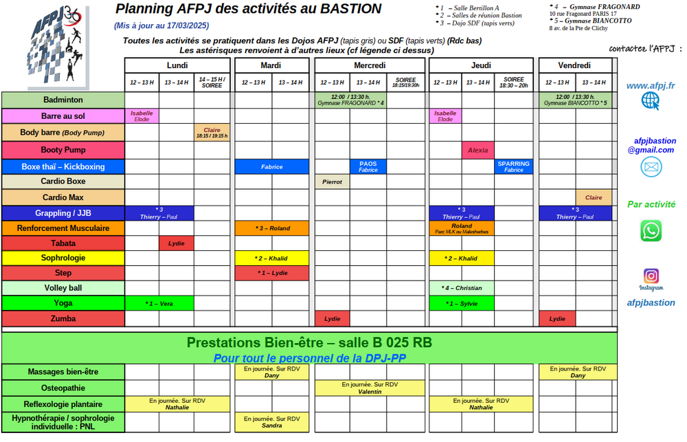 Télécharger le planning à jour